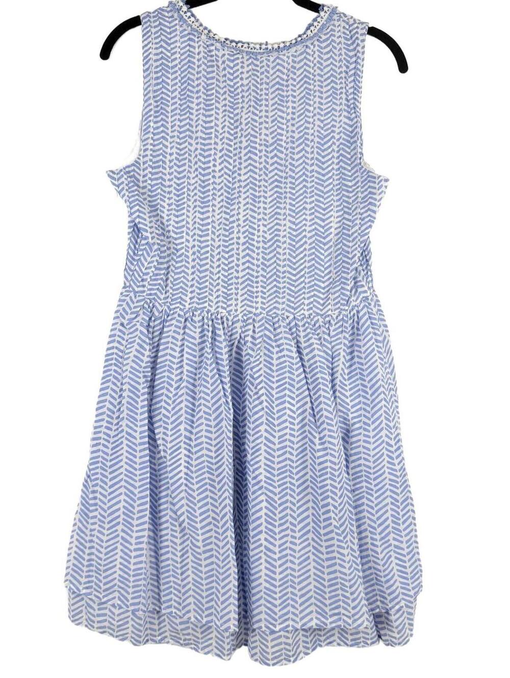 Vineyard Vines Bayside Blue Chevron Fringe Pintuck Dress Sleeveless Cotton XS - Picture 2 of 6